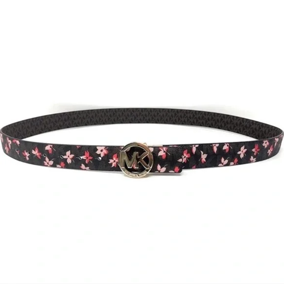 Michael Kors Reversible MK Logo Brown/Flower Print Belt MK Buckle Large NWT